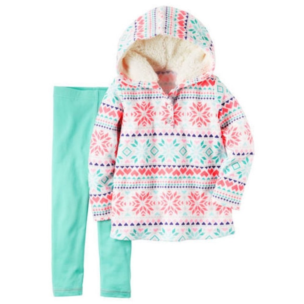 Carter's White Snowflake Hoodie & Aqua Leggings